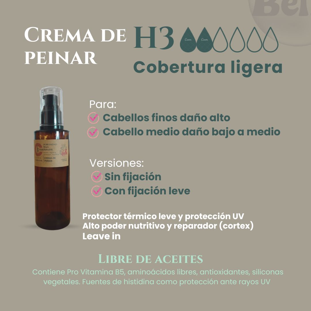Crema de peinar H3- cabello fino/poroso- Cobertura ligera